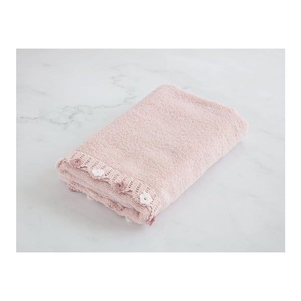 Jasnoróżowy bawełniany ręcznik do rąk Flower, 50x76 cm