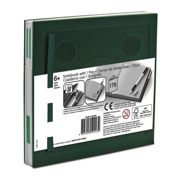 Zielony kwadratowy notatnik z długopisem żelowym LEGO®, 15,9x15,9 cm-image-2