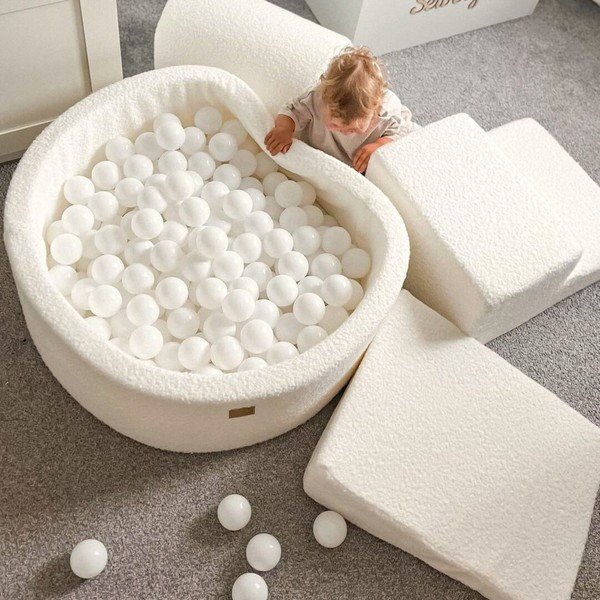 Biały piankowy plac zabaw 3 szt. z materiału bouclé wysokość 30 cm 225x90 cm – Meowbaby-image-2