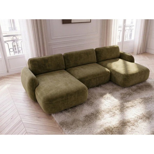 Zielony aksamitny rozkładany/ze schowkiem narożnik (w kształcie litery U) Celeste – Bobochic Paris-image-1