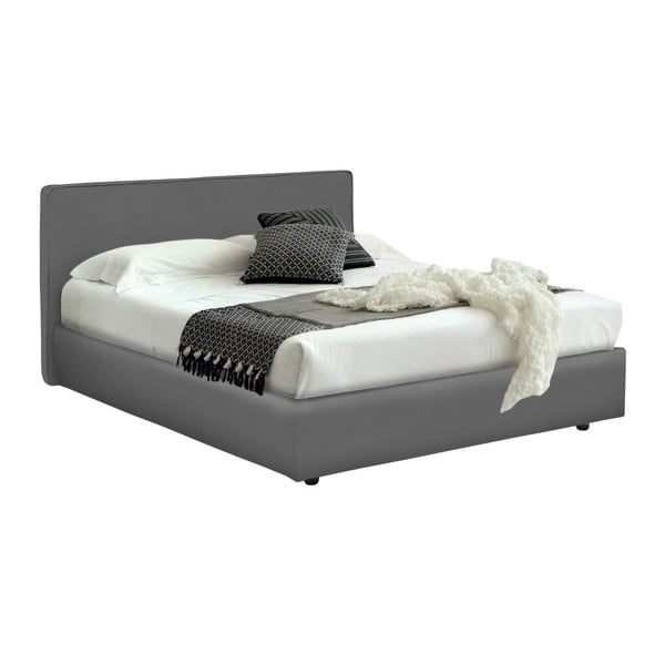 Szare łóżko dwuosobowe ze schowkiem i materacem 13Casa Ninfea, 160x200 cm