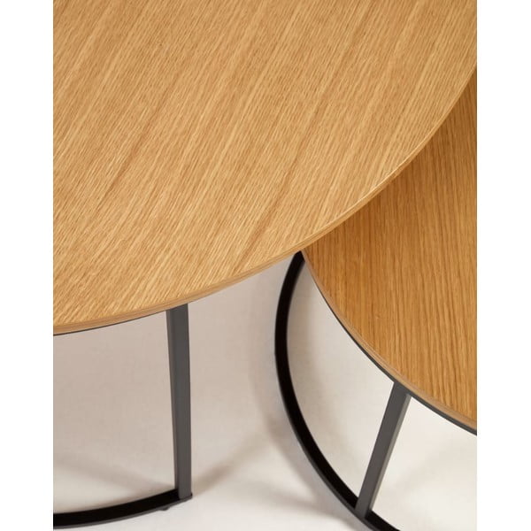 Okrągłe stoliki z blatem w dekorze dębu zestaw 2 szt. ø 80 cm Yona − Kave Home-image-3