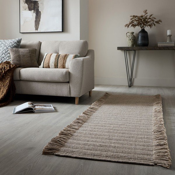 Szary chodnik z mieszanki wełny tkany ręcznie 60x230 cm Rene Fringed Ribbed – Flair Rugs-image-1
