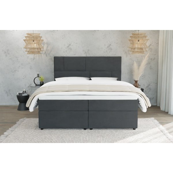 Ciemnoszare łóżko boxspring ze schowkiem 200x200 cm Lola – Ropez-image-2