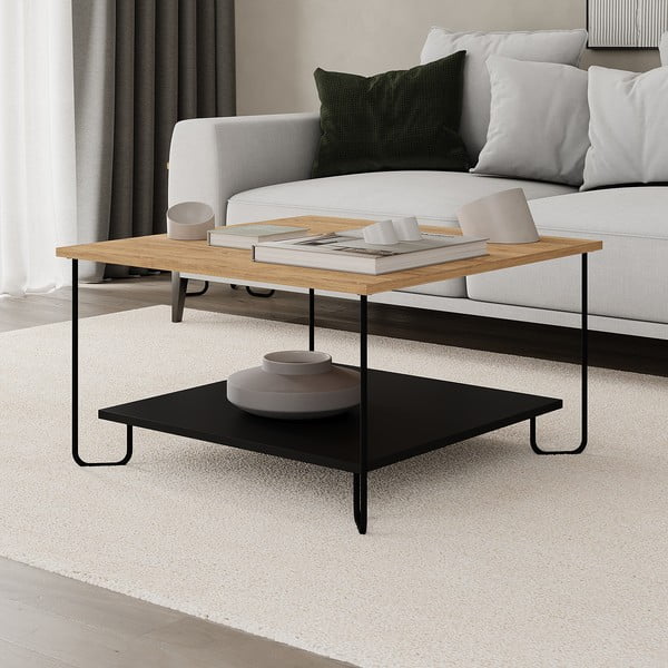 Czarny stolik z blatem w dekorze dębu 80x80 cm Tonka – Marckeric-image-3