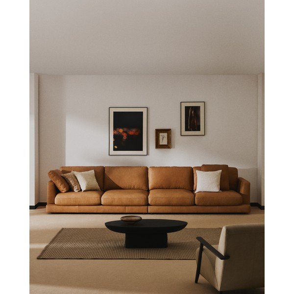 Brązowa skórzana sofa 390 cm Gala – Kave Home-image-1