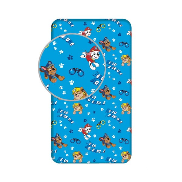 Niebieskie bawełniane prześcieradło dziecięce jednoosobowe z gumką 90x200 cm Paw Patrol – Jerry Fabrics