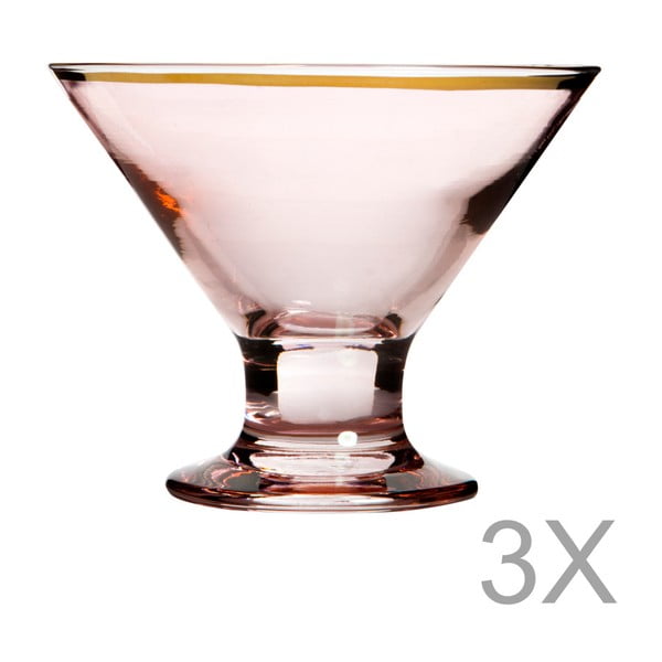 Zestaw 3 pucharków z różowego szkła ze złotą krawędzią Mezzo Jack, 320 ml