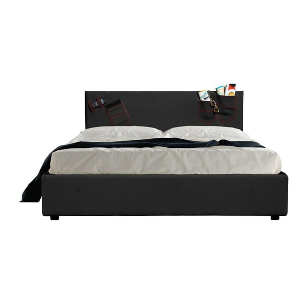 Czarne łóżko dwuosobowe ze schowkiem 13Casa Task, 160x190 cm