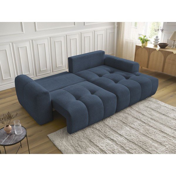 Niebieski rozkładany narożnik z tkaniny szenilowej ze schowkiem (prawostronny/z szezlongiem) Roxelane – Bobochic Paris-image-4