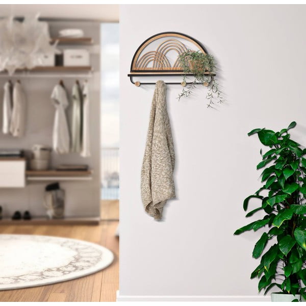 Czarno-naturalny metalowy wieszak ścienny z półką Oporto – Mauro Ferretti-image-1