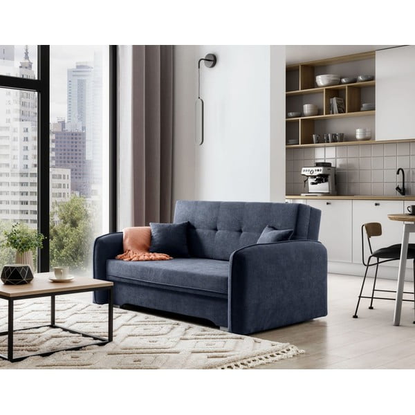 Ciemnoniebieska rozkładana/ze schowkiem sofa z tkaniny szenilowej 155 cm Laine – ELTAP-image-3