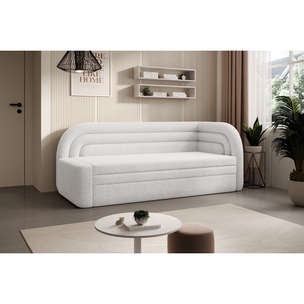 Kremowa rozkładana/ze schowkiem sofa z materiału bouclé prawostronna 223 cm Fabillo – ELTAP-image-3