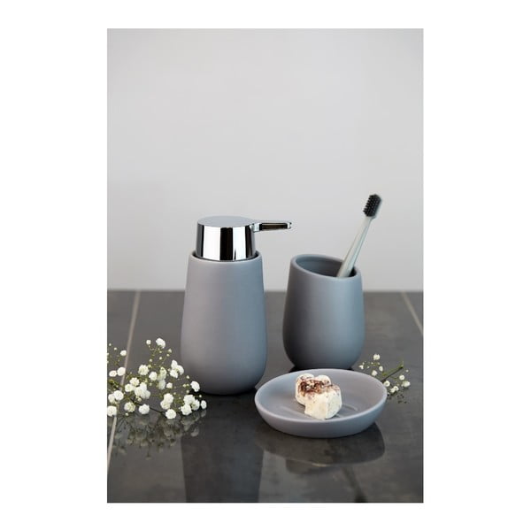 Szary ceramiczny kubek na szczoteczki Wenko Badi-image-1