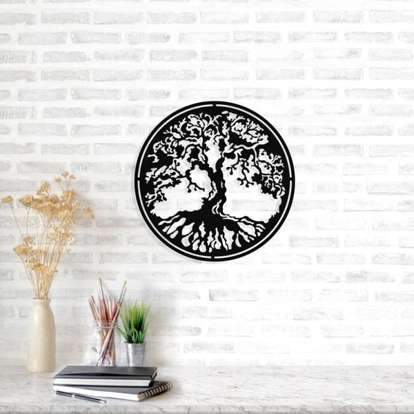 Czarna metalowa dekoracja ścienna Tree of Life, ⌀ 50 cm