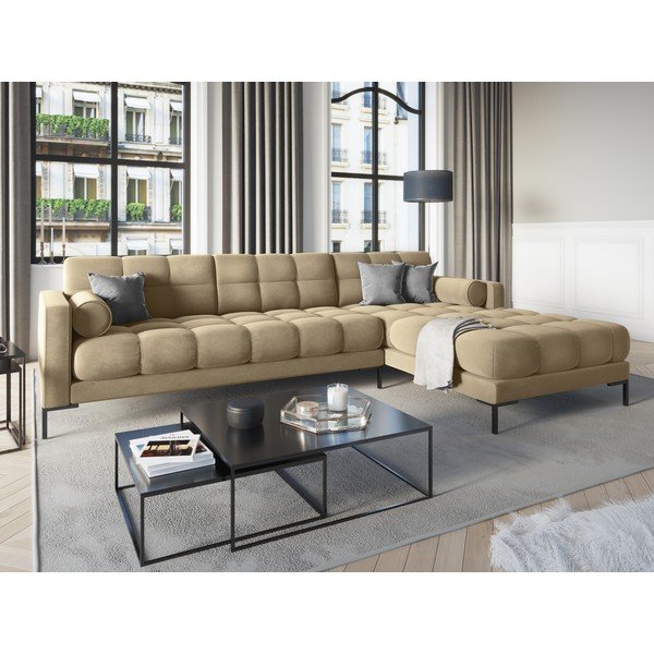 Beżowy aksamitny narożnik Cosmopolitan Design Bali, prawostronny-image-1