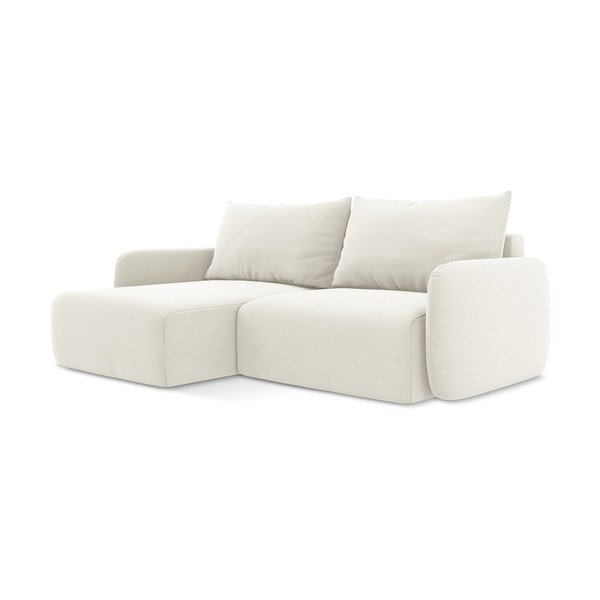 Kremowy aksamitny rozkładany/ze schowkiem narożnik (lewostronny/z szezlongiem) Kalena – Makamii-image-2