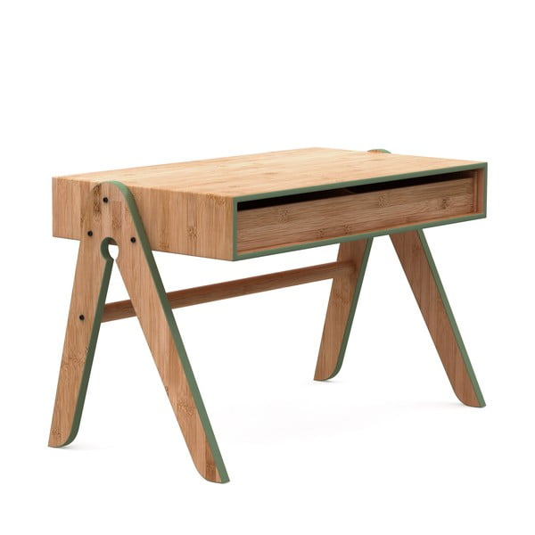 Bambusowy stolik dziecięcy z zielonymi detalami We Do Wood Geo's