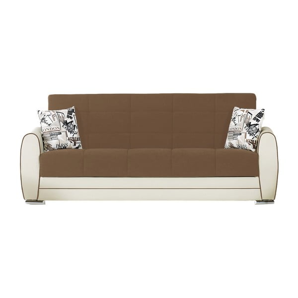 Brązowo-kremowa trzyosobowa sofa rozkładana ze schowkiem Esidra Rest