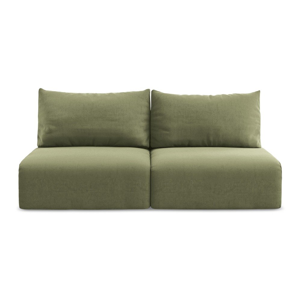 Zielona aksamitna rozkładana sofa ze schowkiem 216 cm Kalena – Makamii