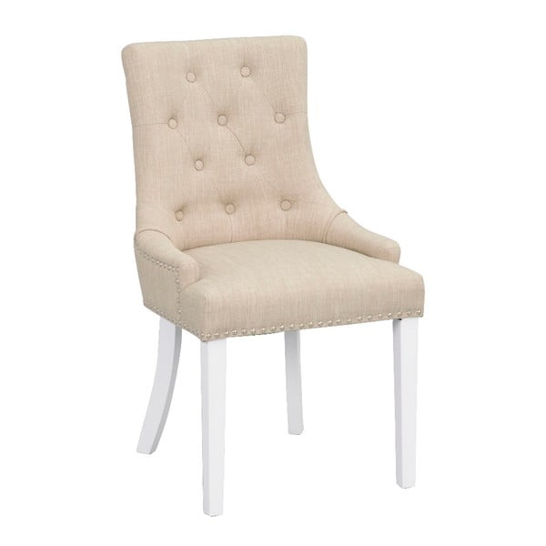 Beżowe tapicerowane krzesło do jadalni z białymi nogami Rowico Vicky