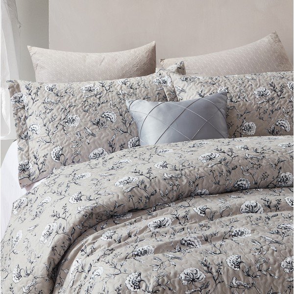 Brązowa narzuta z mikroperkalu z 2 poszewkami na poduszkę Sleeptime Classic Flower, 180x250 cm-image-1