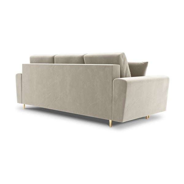 Beżowa aksamitna rozkładana sofa ze schowkiem 235 cm Kyoto – Cosmopolitan Design-image-3