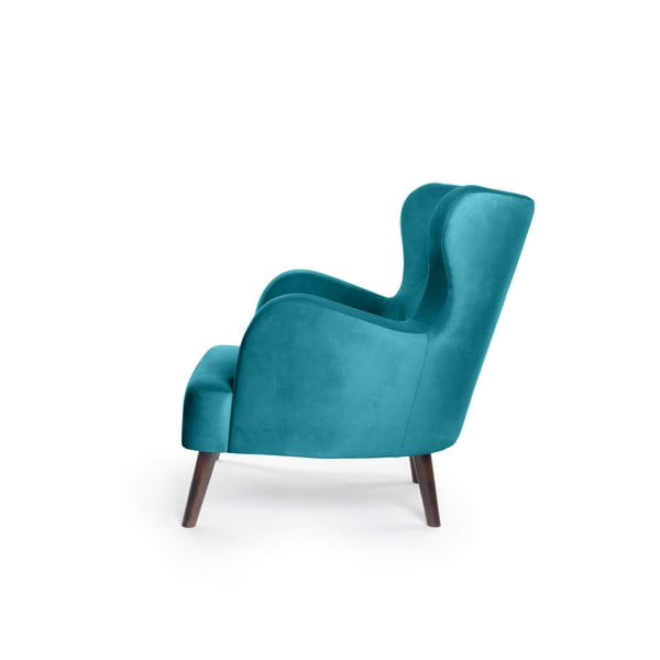 Turkusowy aksamitny fotel typu uszak Noemye – Bonami Selection-image-3
