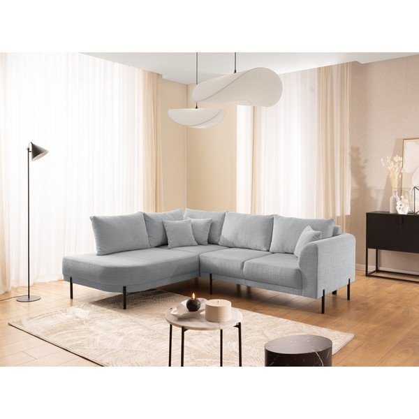 Jasnoszary narożnik z tkaniny szenilowej (lewostronny/w kształcie litery L) Mauris  – Ropez-image-1