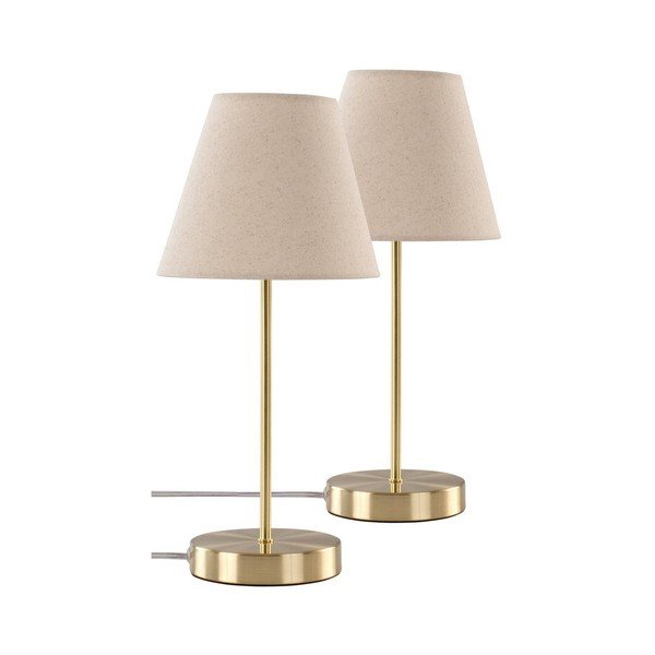 Beżowa/w kolorze mosiądzu tekstylna lampa stołowa (wysokość 39 cm) Lasse – Jotex
