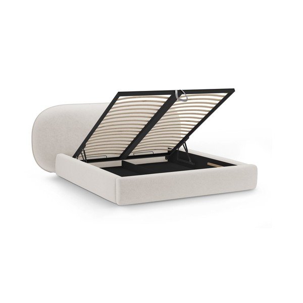 Kremowe tapicerowane łóżko dwuosobowe ze schowkiem i stelażem 200x200 cm Ovalo – Micadoni -image-2