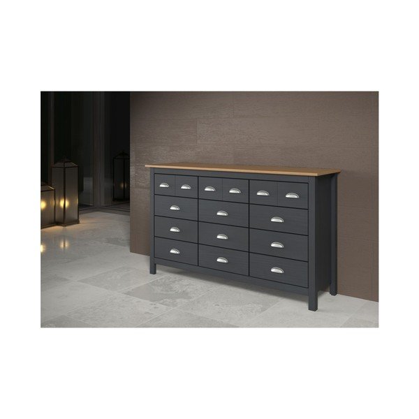Antracytowoszara komoda z litego drewna sosnowego se 12 szufladami Marckeric Jade-image-4