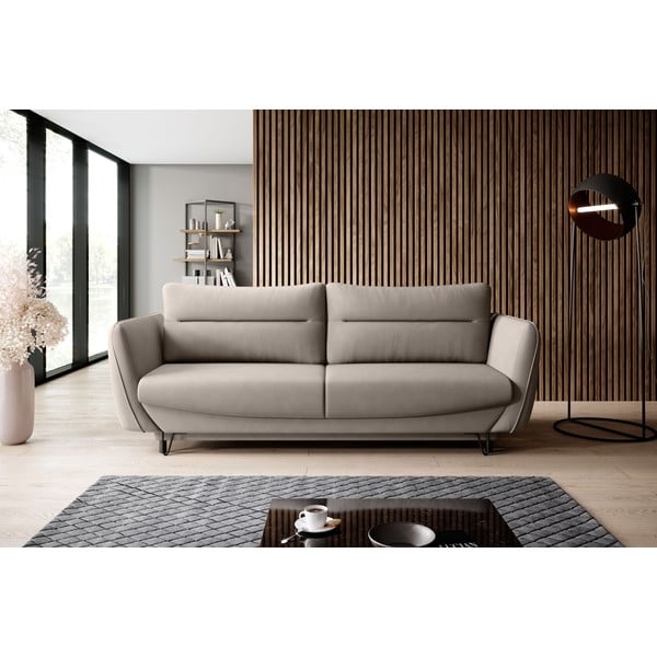 Beżowa rozkładana/ze schowkiem sofa z tkaniny szenilowej 236 cm Silva – ELTAP-image-1