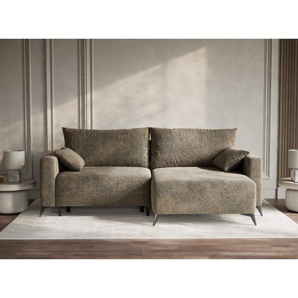 Brązowy rozkładany/ze schowkiem narożnik z tkaniny szenilowej (prawostronny/z szezlongiem) Leon – Maison de Rêve-image-1