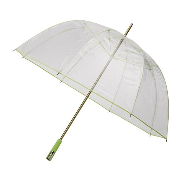 Przezroczysty parasol z zielonymi detalami odporny na wiatr Ambiance Birdcage Ribs, ⌀ 110 cm