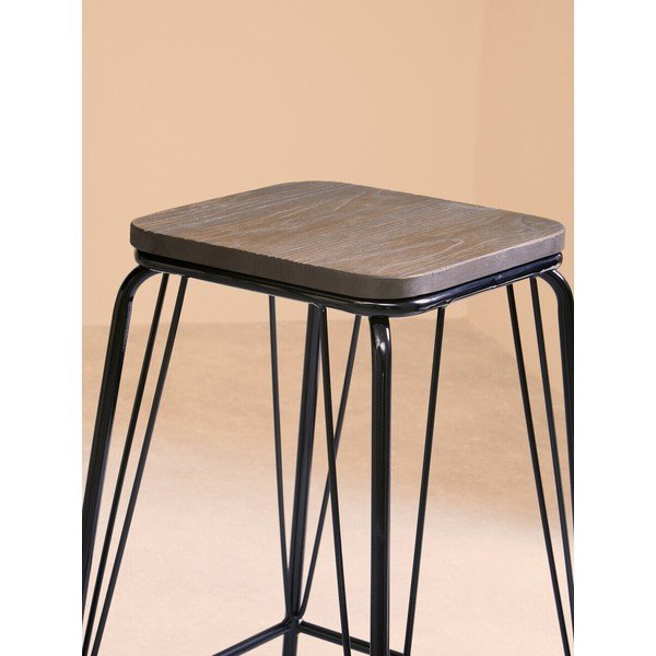 Czarny/brązowy stołek z litego drewna wiązu District – Premier Housewares-image-4
