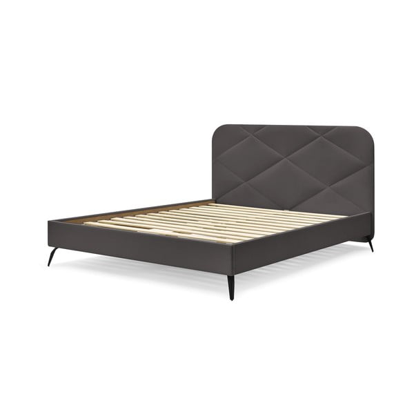 Ciemnoszare tapicerowane łóżko dwuosobowe ze stelażem 180x200 cm Prune – Bobochic Paris-image-4