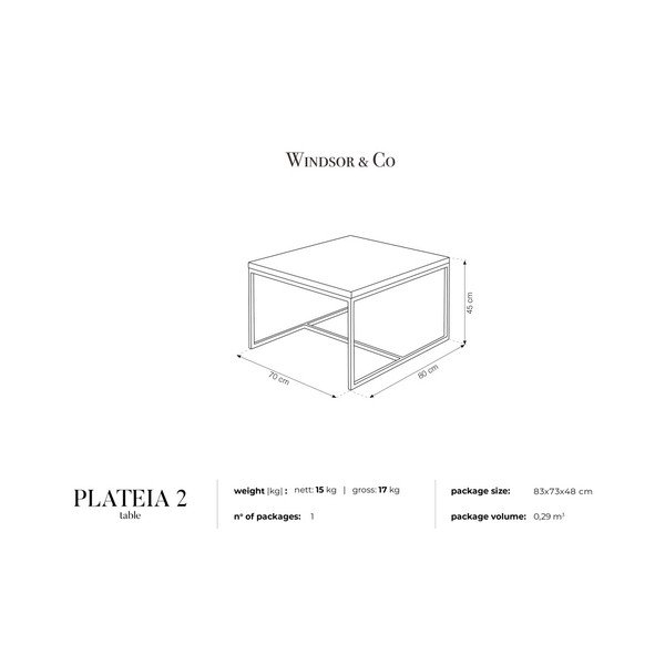 Stolik z blatem Windsor & Co Sofas Plateia, 80x70 cm-image-2