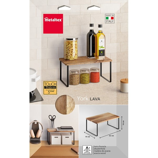 Drewniana dodatkowa półka w czarno-naturalnym kolorze 32x19 cm York – Metaltex-image-3