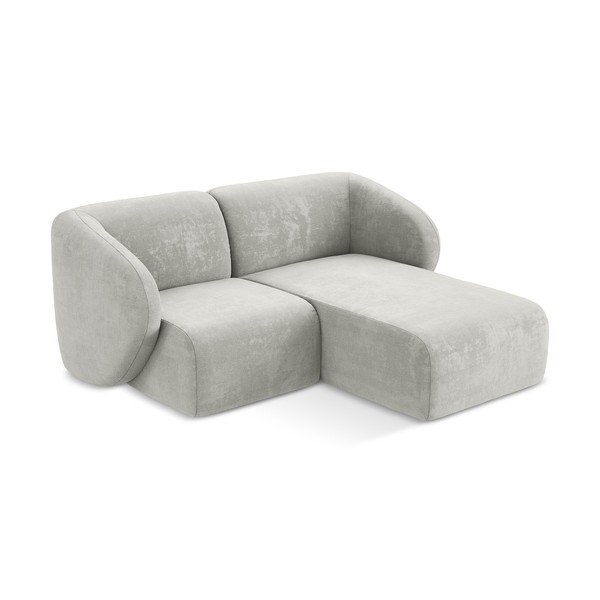 Jasnoszary narożnik z tkaniny szenilowej (prawostronny/z szezlongiem) Lani – Makamii-image-2