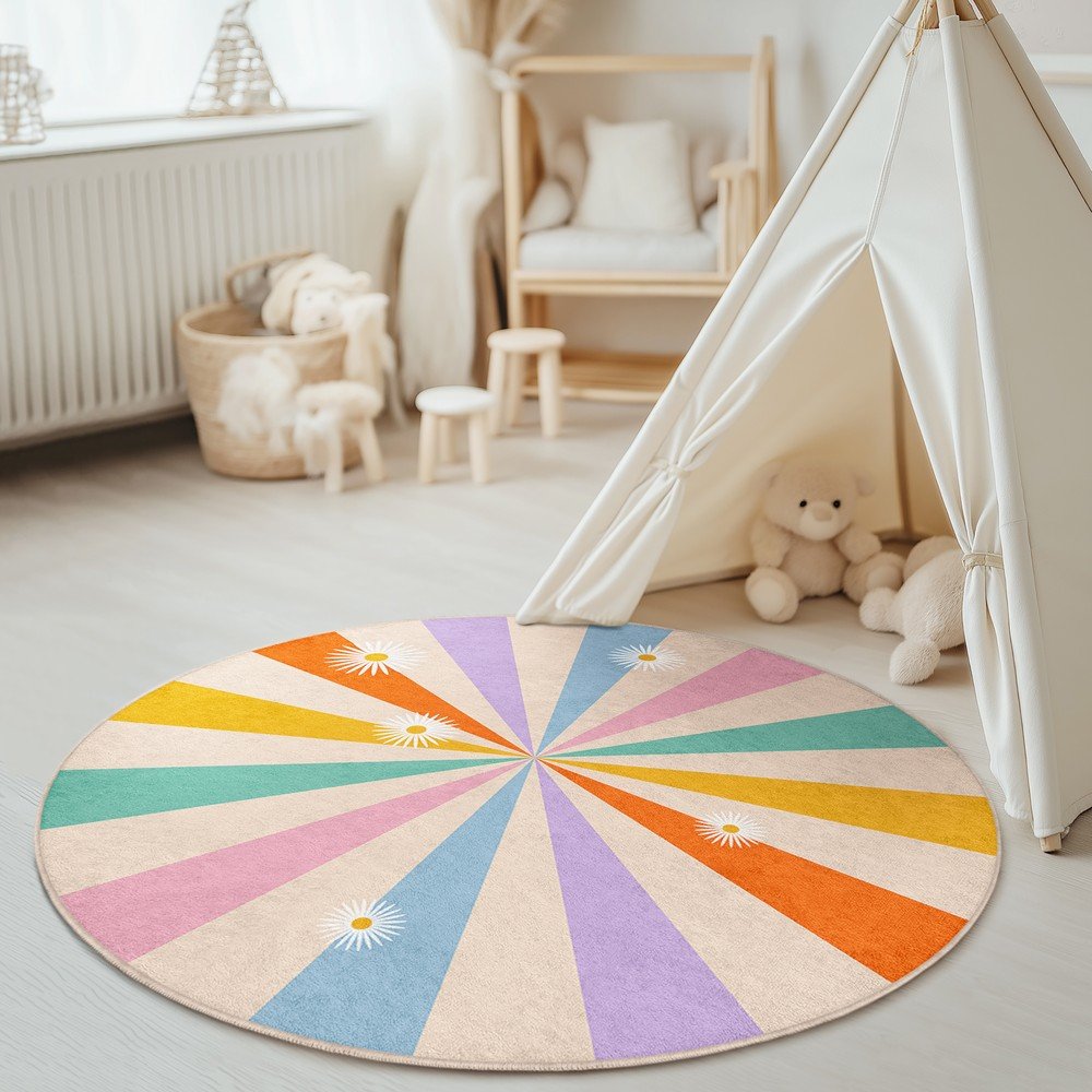 Dywan dziecięcy odpowiedni do prania ø120 cm Rainbow Daisy – Mila Home (zdjęcie 4)
