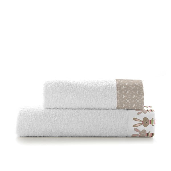 Białe bawełniane ręczniki dziecięce zestaw 2 szt. 140x70 cm Rabbit family – Moshi Moshi