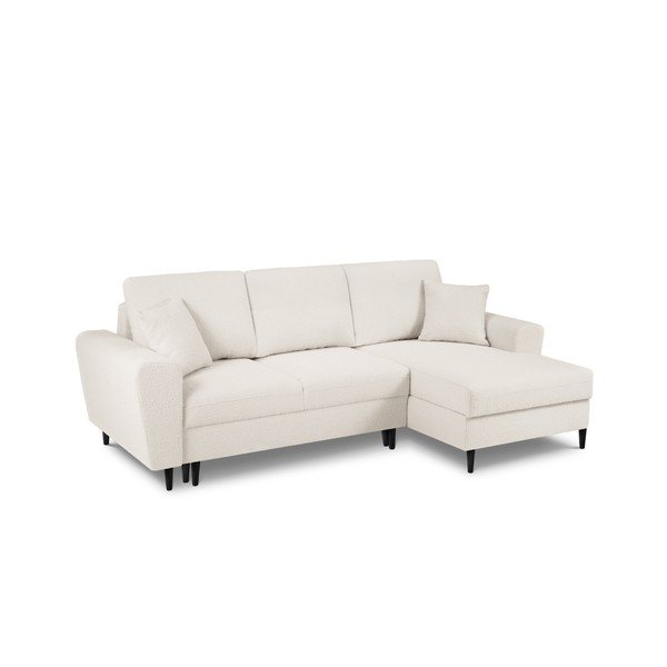 Beżowy rozkładany narożnik ze schowkiem z materiału bouclé (prawostronny/z szezlongiem) Kyoto – Cosmopolitan Design-image-1