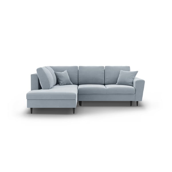 Jasnoniebieski aksamitny rozkładany narożnik ze schowkiem (lewostronny/w kształcie litery L) Kyoto – Cosmopolitan Design