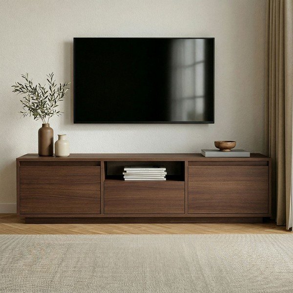 Szafka pod TV w dekorze orzecha w ciemnym naturalnym kolorze 160x42x30 cm Sentinel – Kalune Design-image-2