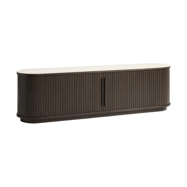 Szafka pod TV z ceramicznym blatem w ciemnym naturalnym kolorze 180x50x40 cm Enna – Unique Furniture