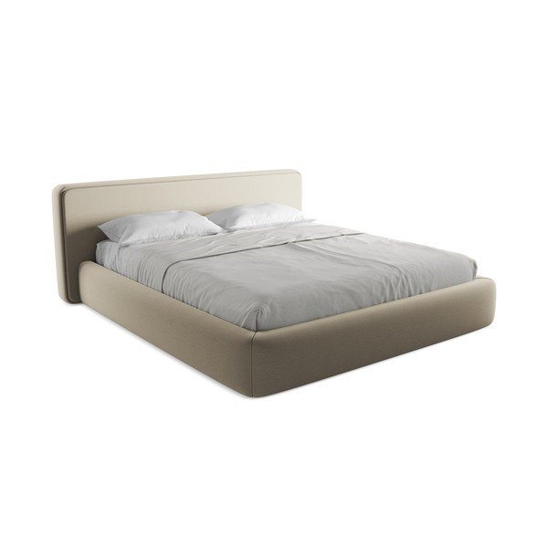 Beżowe tapicerowane łóżko dwuosobowe ze schowkiem i stelażem 180x200 cm Kiana – Makamii-image-2