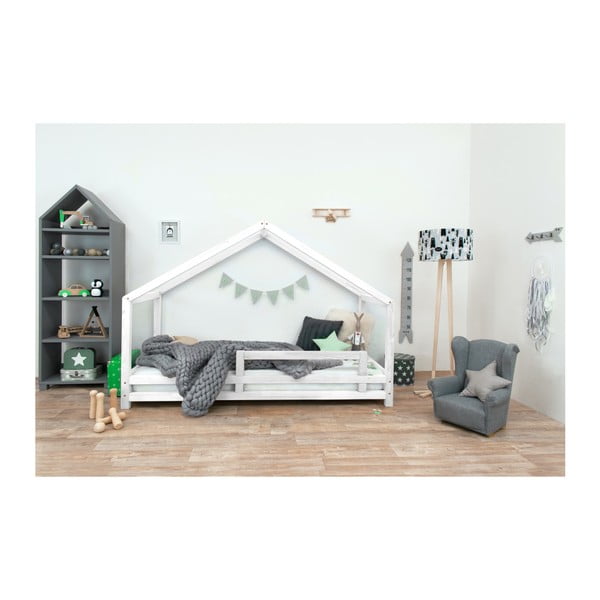 Białe łóżko dziecięce z lakierowanego drewna świerkowego Benlemi Sidy, 90x200 cm-image-2