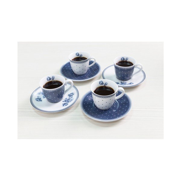 Zestaw 4 porcelanowych filiżanek do espresso ze spodkiem Creative Tops Vintage Indigo-image-3
