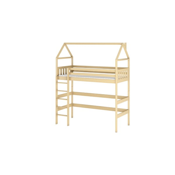 Podwyższone łóżko dziecięce z drewna sosnowego w kształcie domku 90x200 cm Gloria – Lano Meble
